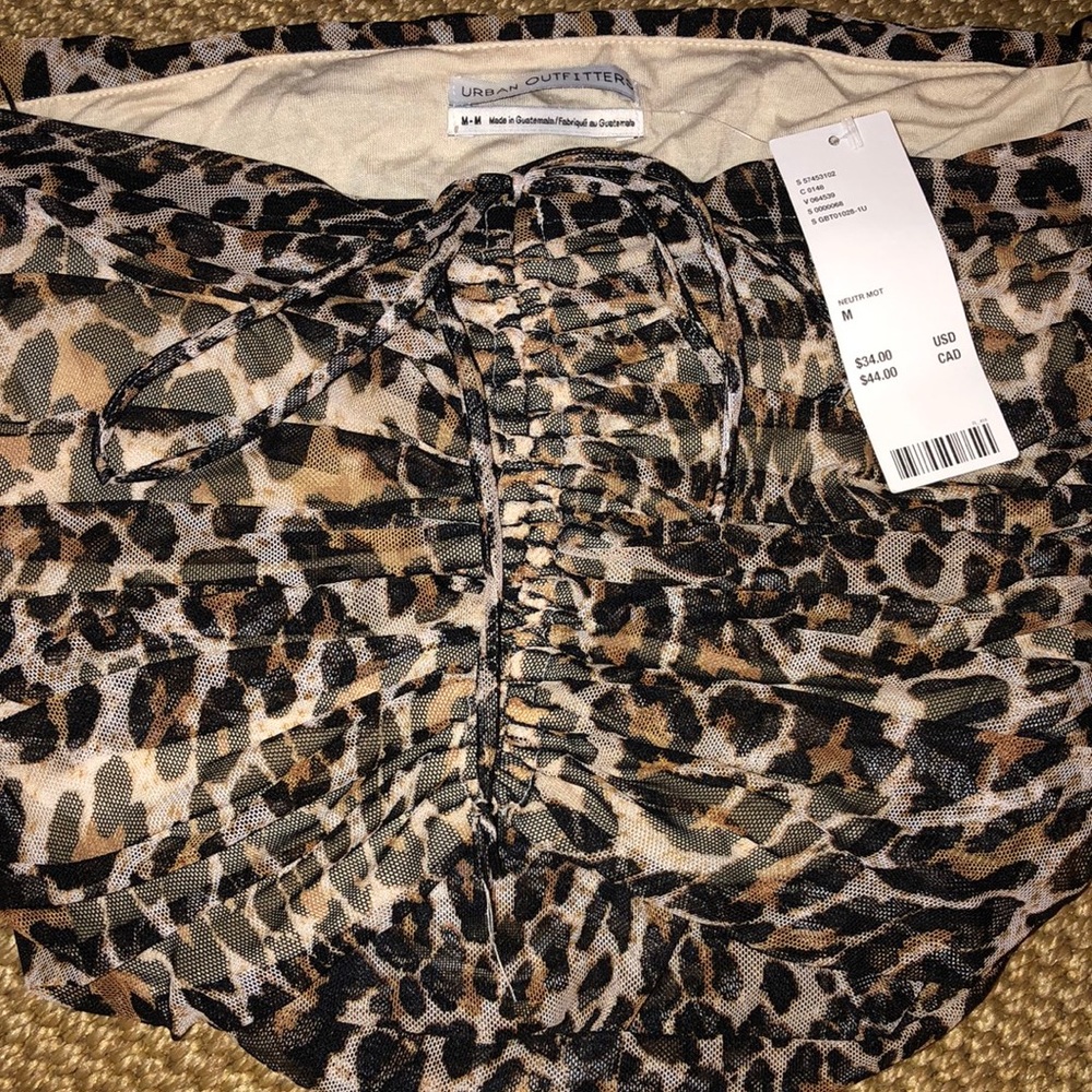 Strapless cheetah print ruched top